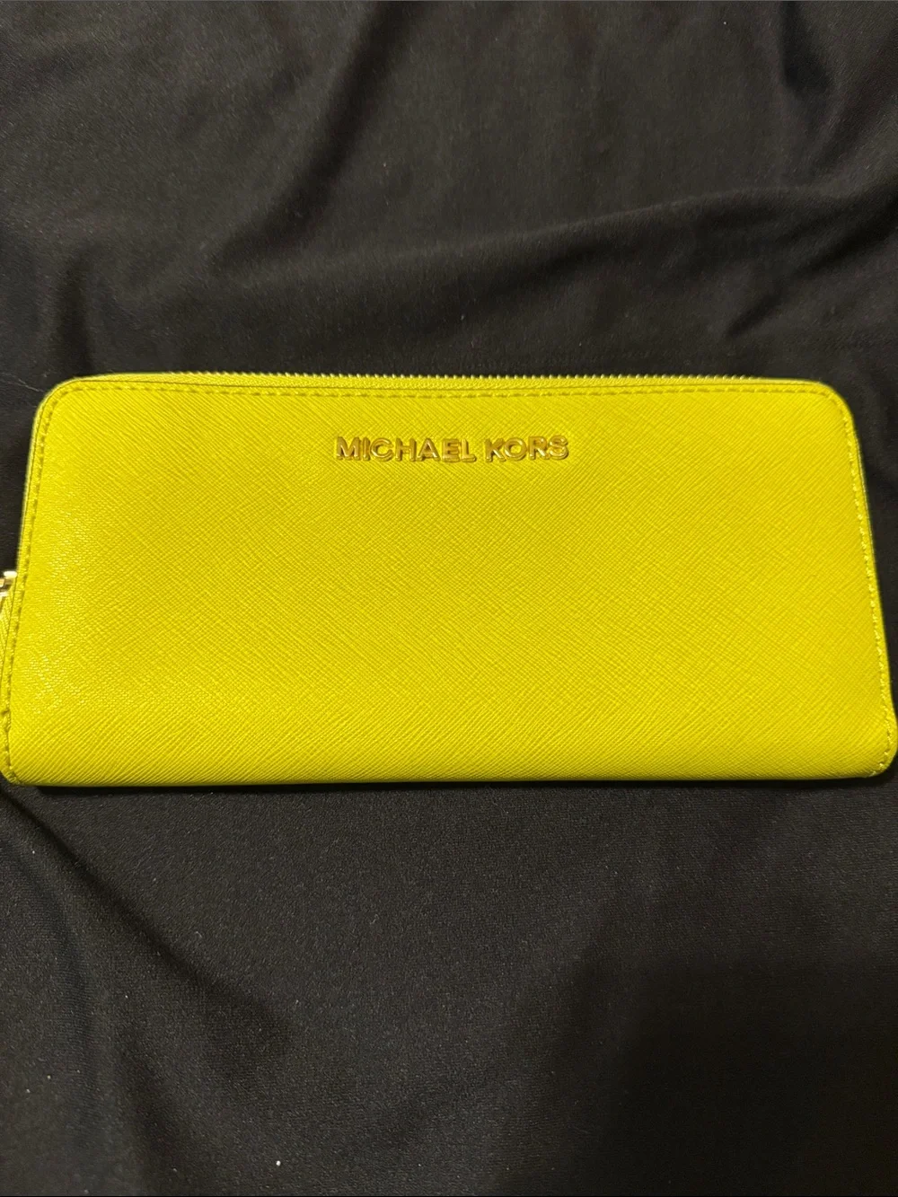 Michael Kors Bright Yellow Saffiano Zip Around Wallet